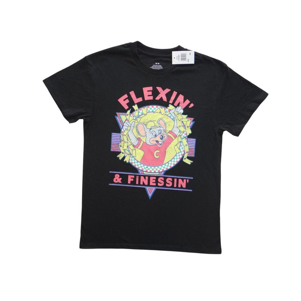 Black Graphic‎ T-Shirt with Flexin' & Finessin' Design